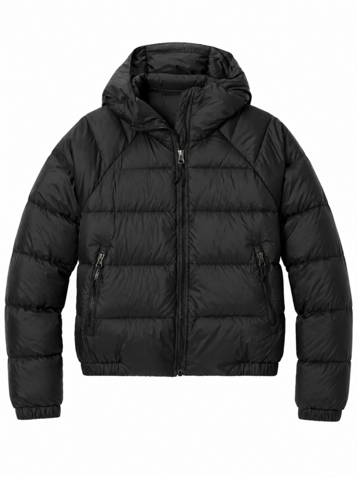 Black Quilted Puffer Jacket with Hood