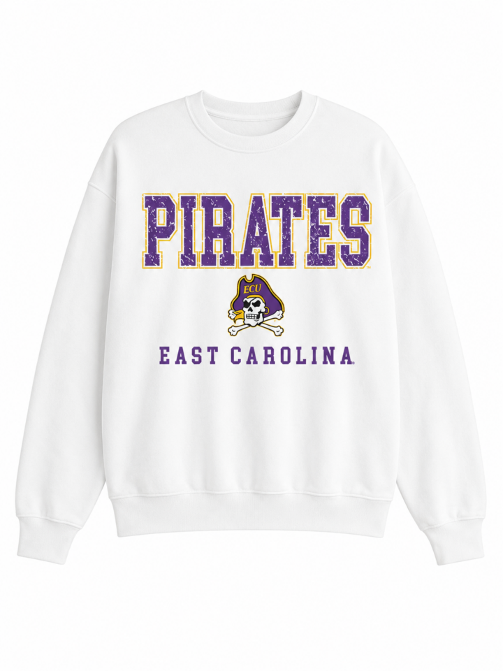 White Relaxed Fit Crewneck Sweatshirt with Distressed Graphic