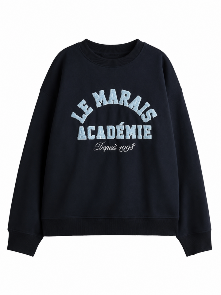 Black Oversized Crewneck Sweatshirt with Distressed Text Graphic