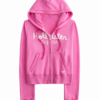 Bright Pink Full-Zip Hoodie with Drawstring Hood and Appliqus