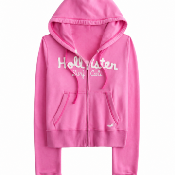 Bright Pink Full-Zip Hoodie with Drawstring Hood and Appliqus