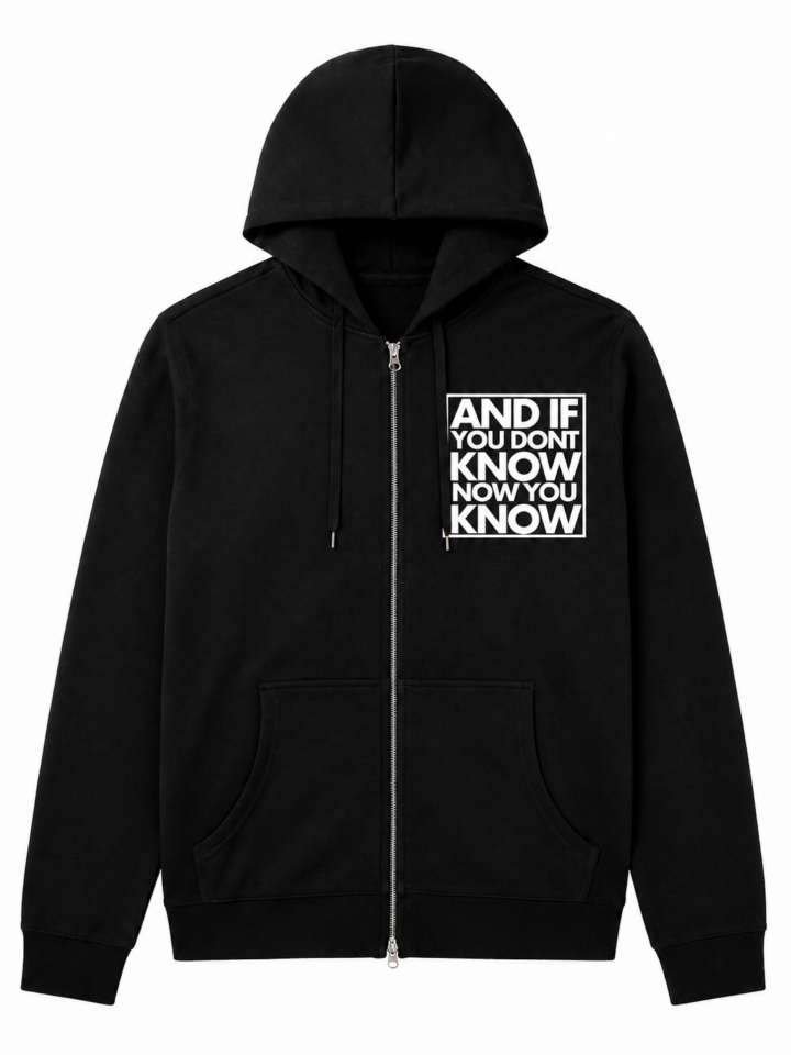 Black Full-Zip Hoodie with Inspirational Quote Graphic