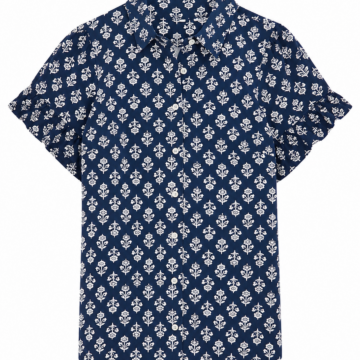 Navy Blue Floral Print Short-Sleeve Shirt