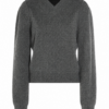 Heather Grey Fitted V-Neck Knit Sweater with Drop Shoulder