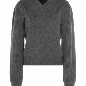 Heather Grey Fitted V-Neck Knit Sweater with Drop Shoulder