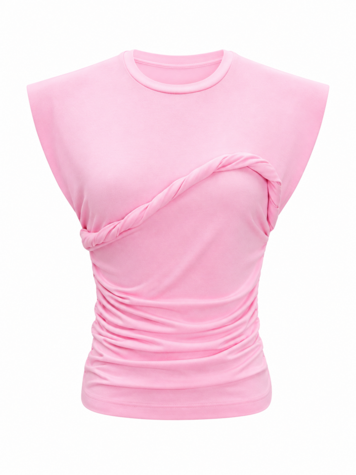 Light Pink Fitted Sleeveless Ruched Top