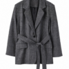 Dark Grey Heathered Textured Blazer with Self-Tie Belt
