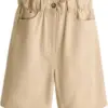Khaki Paperbag Waist High-Rise Shorts with Ruffle