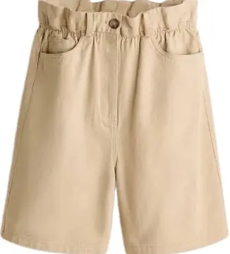 Khaki Paperbag Waist High-Rise Shorts with Ruffle