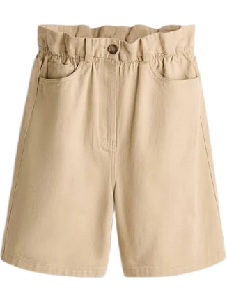 Khaki Paperbag Waist High-Rise Shorts with Ruffle