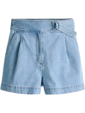 Light Blue Denim High-Waisted Shorts with Self-Tie Belt