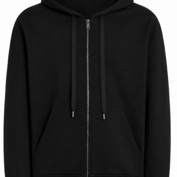 Black Full-Zip Relaxed Hoodie with Split Pockets
