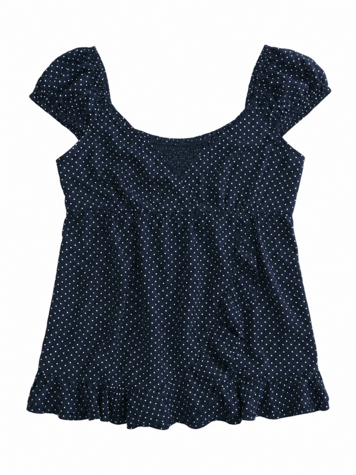 Navy Polka Dot Scoop Neck Swing Top