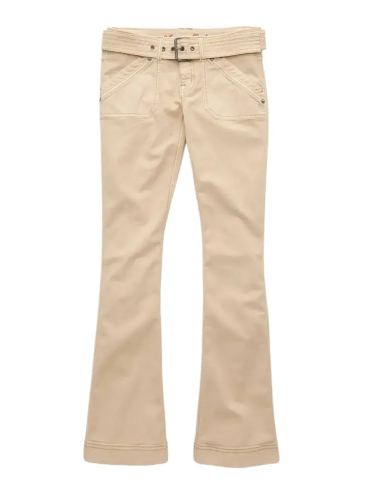 Light Beige High-Rise Flared Pants with Self-Tie Belt