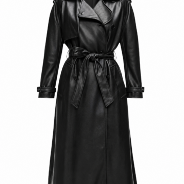 Black Faux Leather Longline Trench Coat
