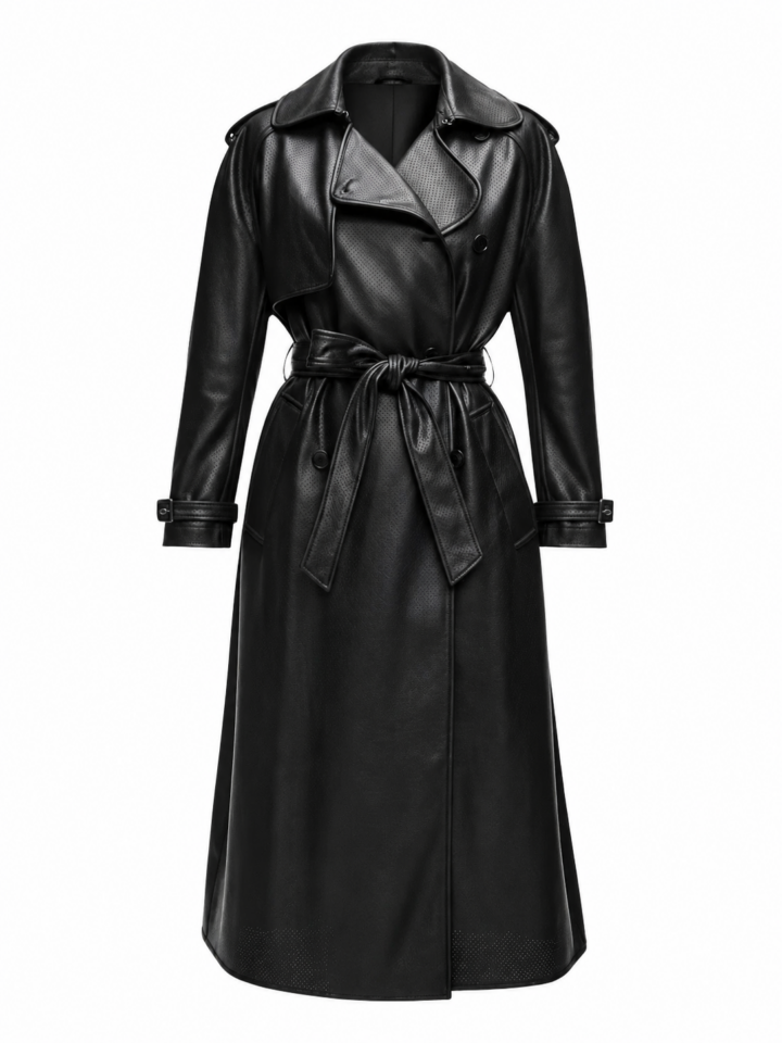 Black Faux Leather Longline Trench Coat