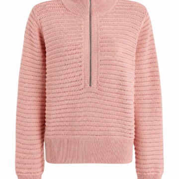 Pink Half-Zip Mock Neck Sweater with Eyelet Pattern
