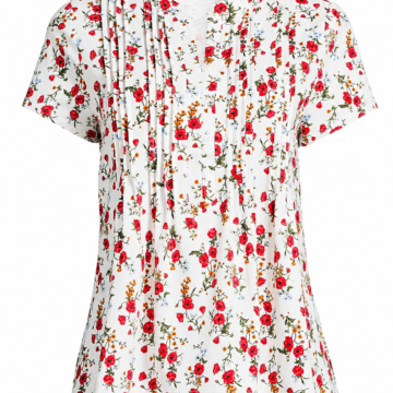 White Floral Print Relaxed Blouse with Mandarin Collar