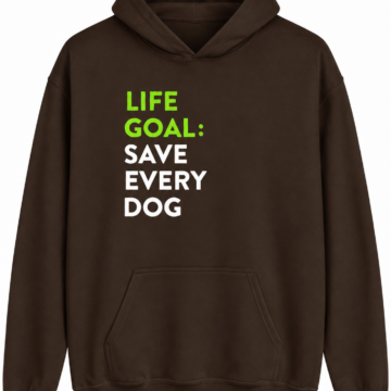 Dark Brown Pullover Hoodie with 'LIFE GOAL' Graphic