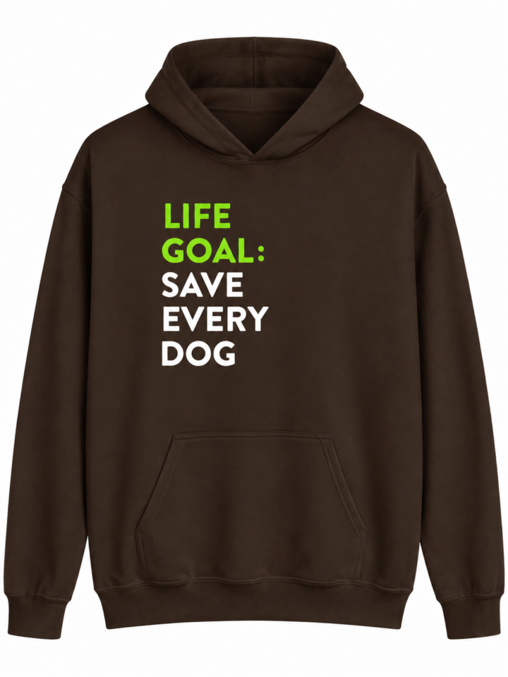 Dark Brown Pullover Hoodie with 'LIFE GOAL' Graphic