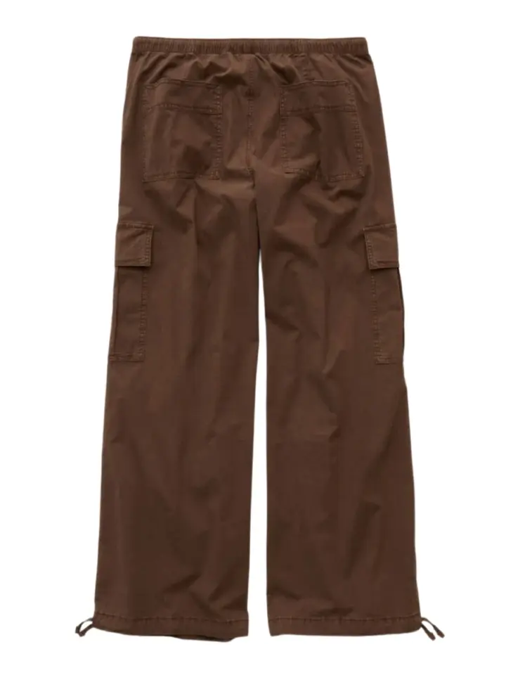 Brown Wide-Leg Cargo Pants with Adjustable Drawstring Hem