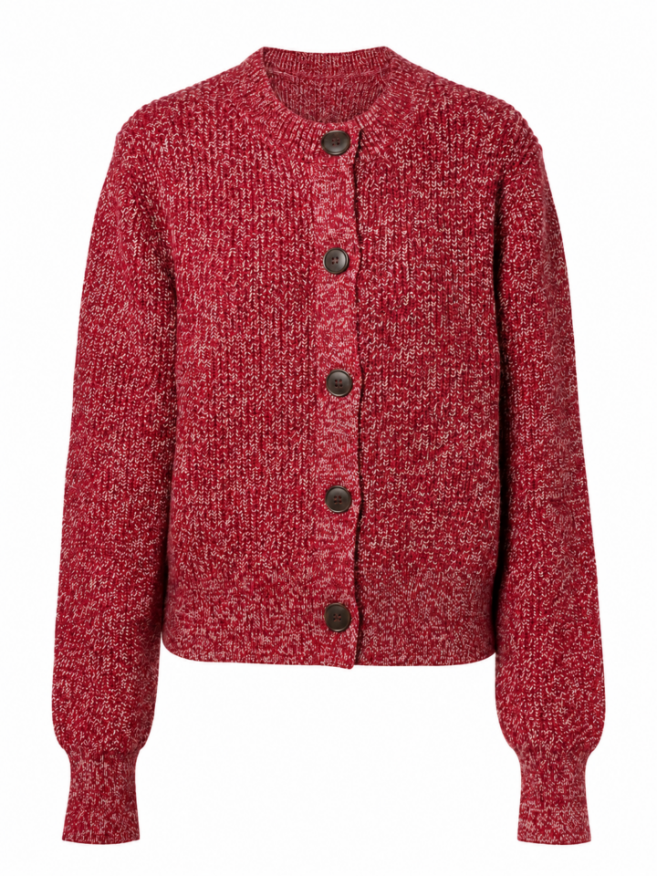 Deep Red Marl Cardigan with White Flecks