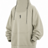 Beige Oversized Funnel Neck Pullover Hoodie with Kangaroo Pocket