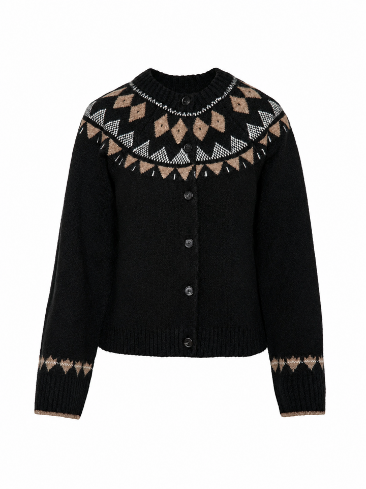 Black Fair Isle Pattern Cardigan