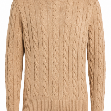 Tan Cable Knit Crewneck Sweater