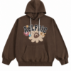 Dark Brown Oversized Pullover Hoodie with Graphic Flower Print