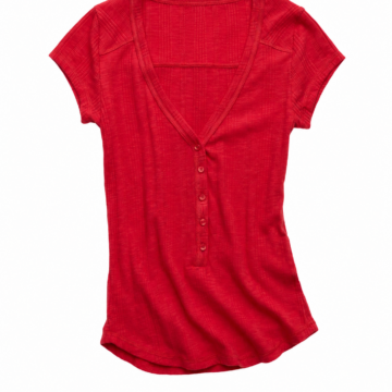 Red Henley Top with Heathered Knit Texture