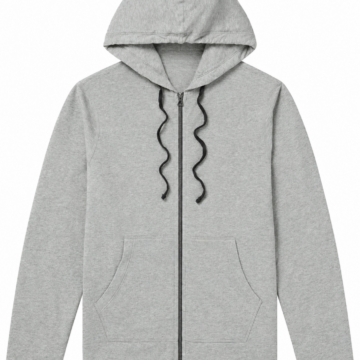 Heather Grey Full-Zip Hoodie with Regular Fit and Split Pockets