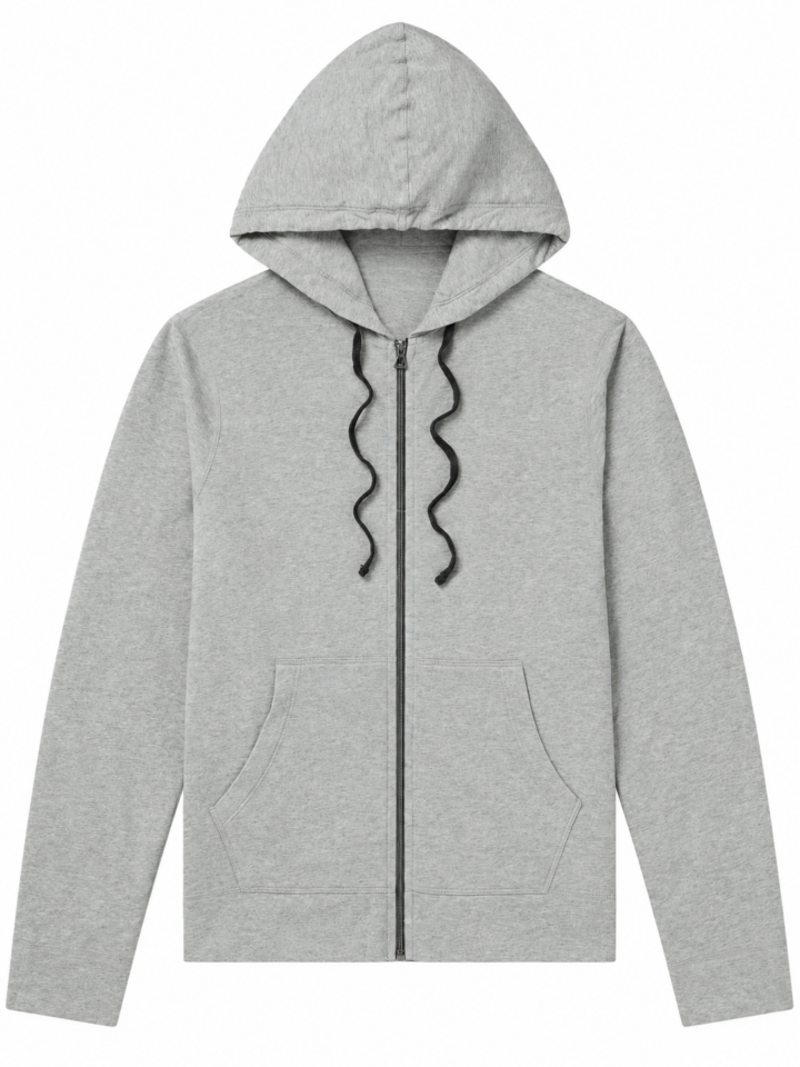 Heather Grey Full-Zip Hoodie with Regular Fit and Split Pockets