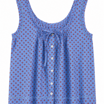 Blue Geometric Print Sleeveless Lace-Trim Top