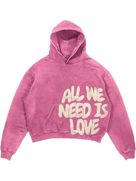 Washed Pink Pullover Hoodie with Retro Graphic