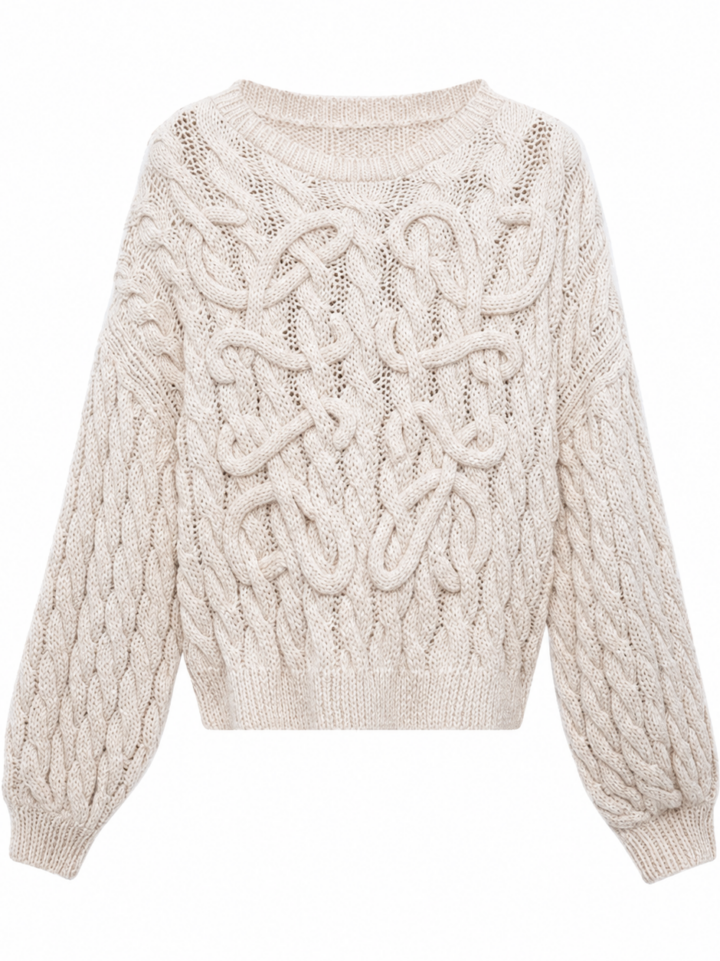 Off-White Oversized Cable Knit Sweater with Dropped Shoulders