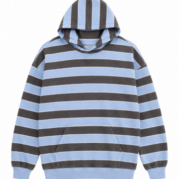 Blue and Grey Striped Pullover Hoodie Relaxed Fit