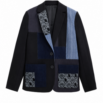 Black Blue Patchwork Denim Blazer