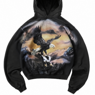 Black Oversized Pullover Hoodie with Eagle Back Print