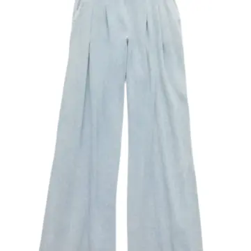 Light Blue Wide-Leg Pleated Pants with Gathered Waist