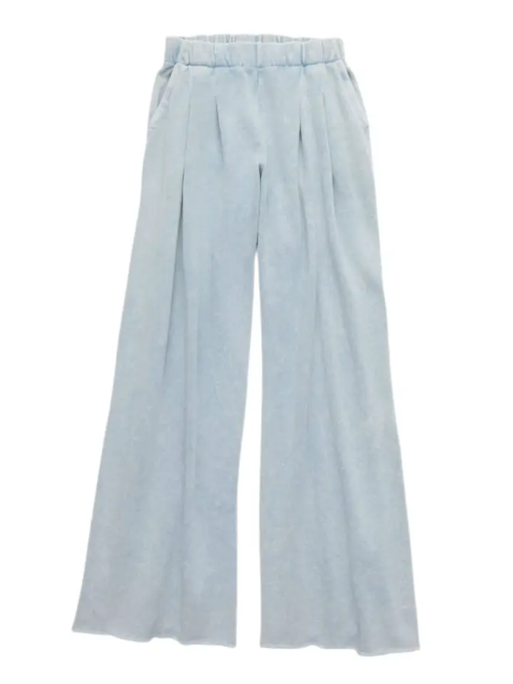 Light Blue Wide-Leg Pleated Pants with Gathered Waist