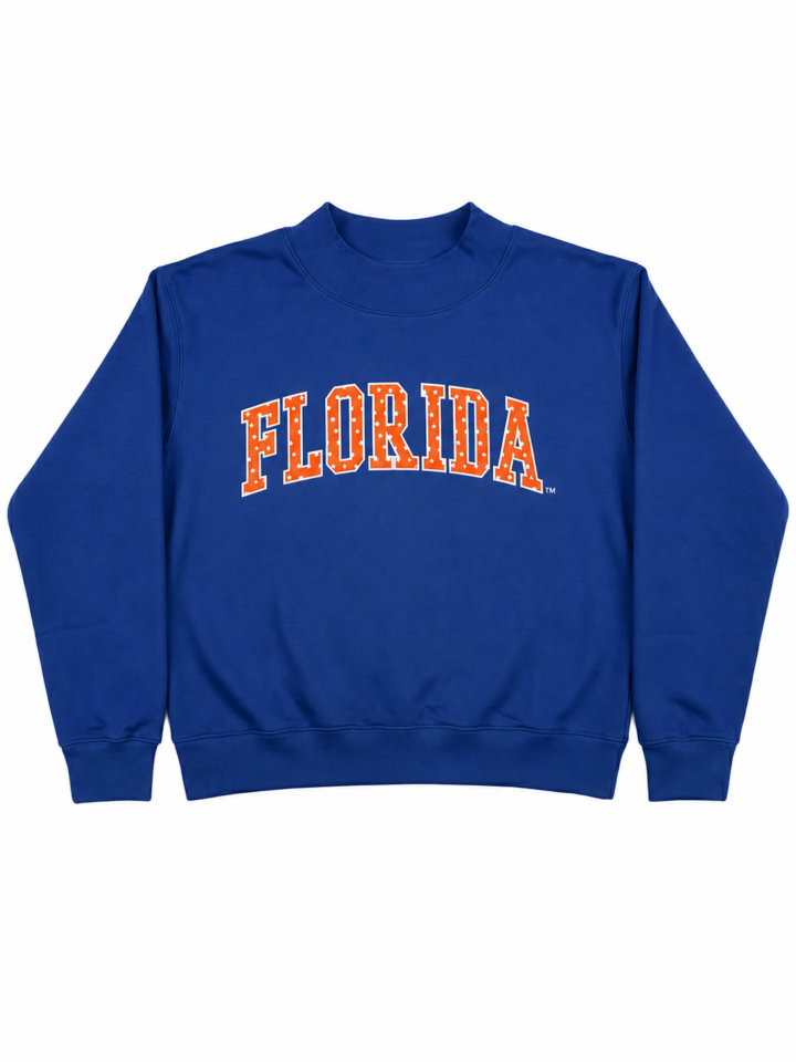Royal Blue Crewneck Sweatshirt with Florida Varsity Graphic