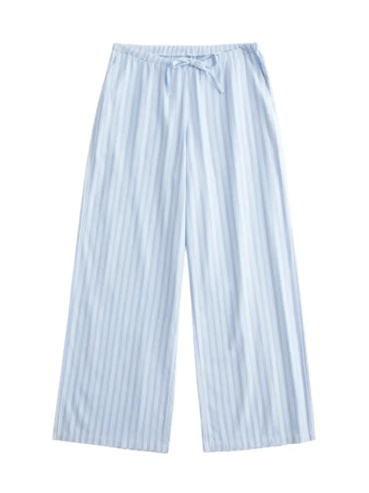 Light Blue and White Vertical Stripe Wide-Leg Pants