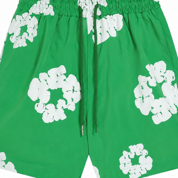 Green Floral Print Elastic Drawstring Shorts