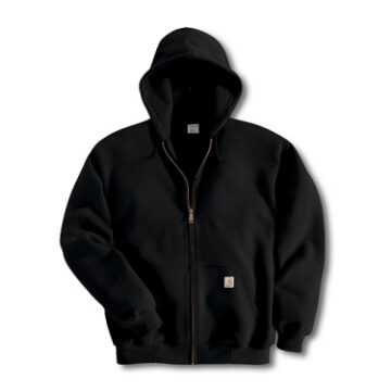 Black Full-Zip Hooded Sweatshirt with Dropped Shoulders