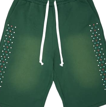 Green Dot Embellished Fleece Shorts with Drawstring