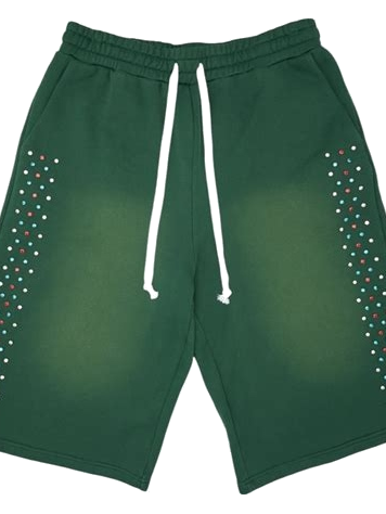 Green Dot Embellished Fleece Shorts with Drawstring